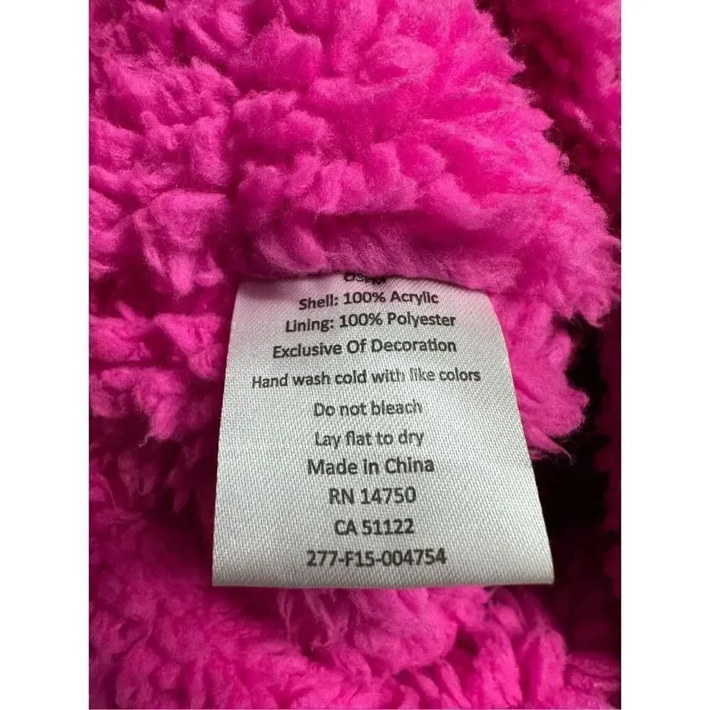 Girl Owl Beanie Hat Gray Pink Lined Fleece One Size